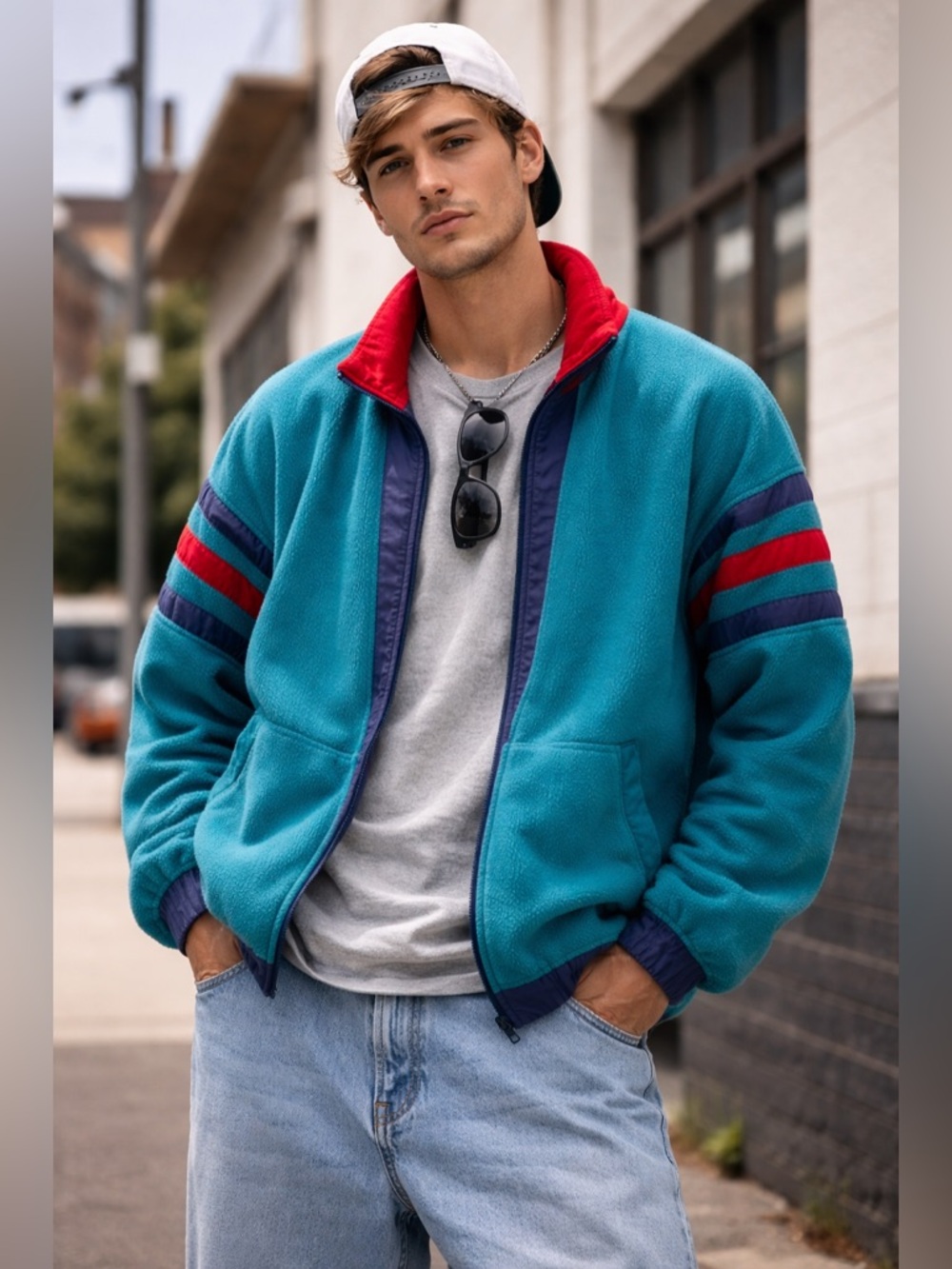 Vintage AKITA Teal Colorblock Fleece Jacket Size L | 90s Retro